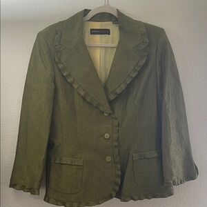Dana Buchman Ruffled Green gold Blazer linen blend feminine office 14